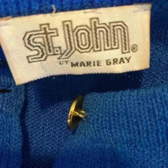 Vintage St. John By Marie Gray Knit Cobalt Blue Button Front Midi Dress Size 8 - Picture 4 of 11